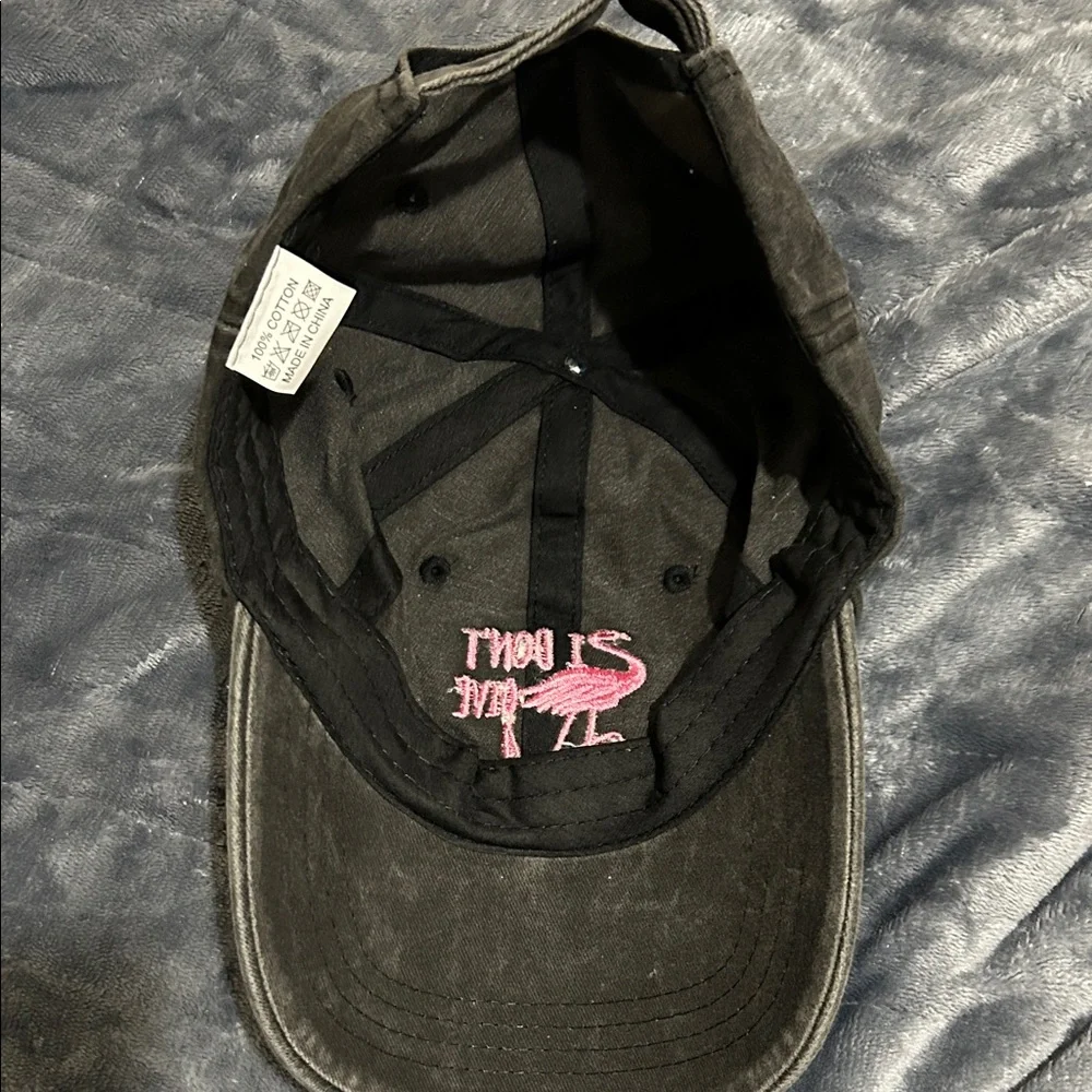 Women’s Black Baseball Cap with Pink Flamingo Embroidery - Picture 2 of 2